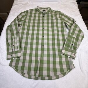 Lords of Harlech Men’s Large Green Plaid Check Long Sleeve Cotton Shirt